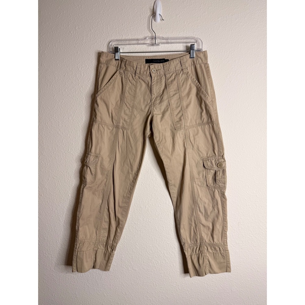 Calvin Klein Jeans Women 6 Khaki Tan Cotton Cargo Cropped Pants Capri Trouser